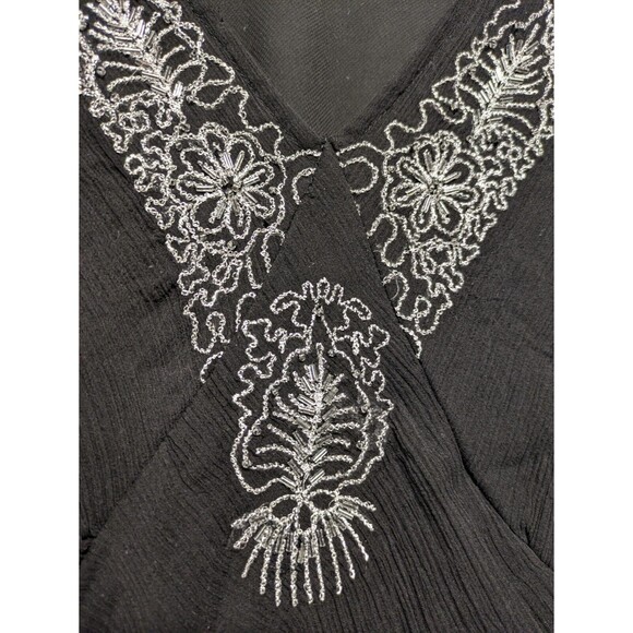 Separates 100% Silk Black Sheer 90s Y2K Witchy Top Whimsigoth Embellished Large - Picture 5 of 13